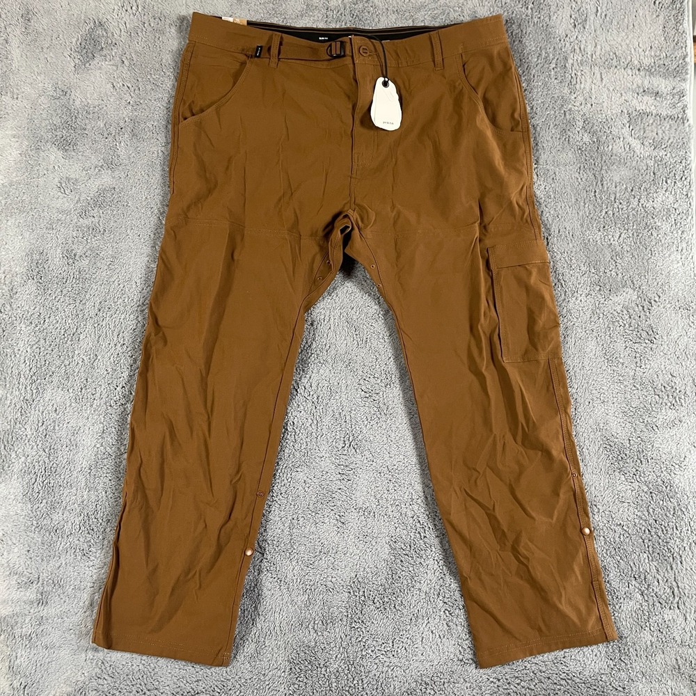 PrAna Stretch Zion Slim Pant II Pants Men's 42x30 Belted Sepia Cargo Roll Up